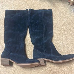 Tall suede navy boots, women’s 7.5